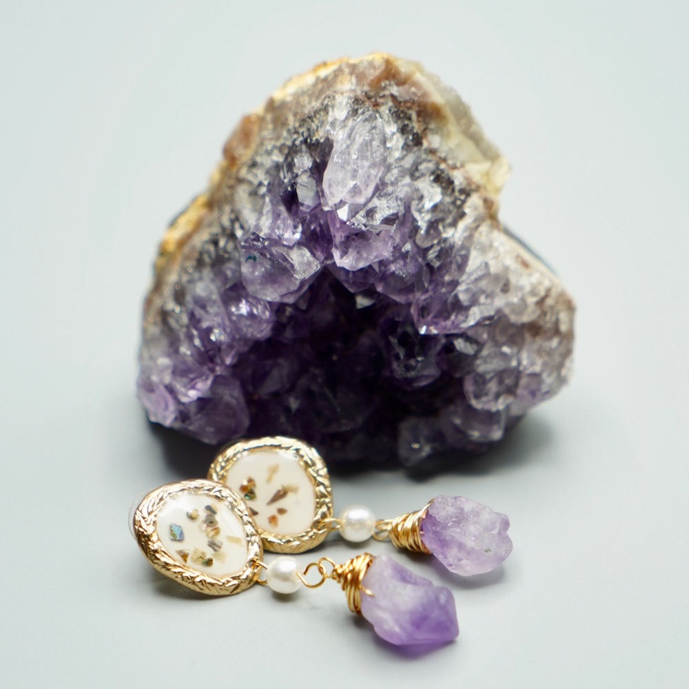 jewelry gold plated drop natural earrings amethyst - Picture 6 of 8